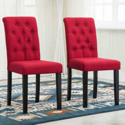 Red Tufted Button Back Fabric Set of 2 Dining Chair
