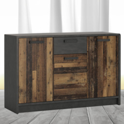 Florence Brooklyn 3 Door Single Drawer Walnut and Dark Matera Grey Cabinet