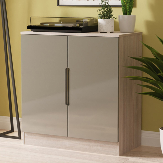 Crowndale Milan Grey Gloss and Grey Oak 2 Door Cabinet Ready Assembled - image 1