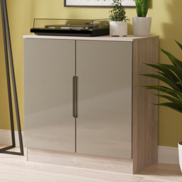 Crowndale Milan Grey Gloss and Grey Oak 2 Door Cabinet Ready Assembled