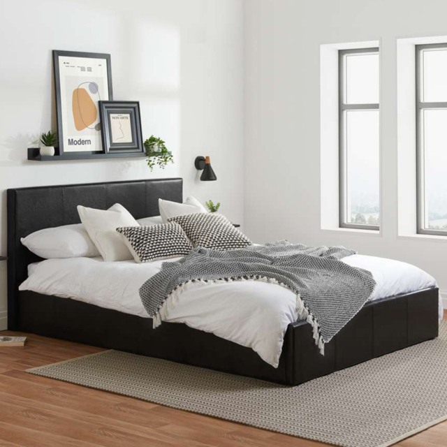 Berlin Double Black Faux Leather Ottoman Bed - image 1