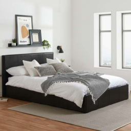Berlin Double Black Faux Leather Ottoman Bed
