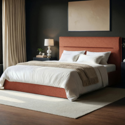SOLACE+CO Nela King Size Burnt Orange Woven Fabric Ottoman Bed with Padded Headboard