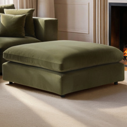 SOLACE+CO Asher Khaki Green Velvet Footstool
