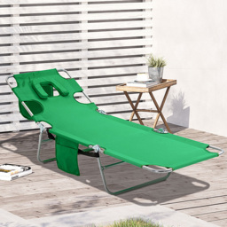Outsunny Green 5 Level Adjustable Folding Sun Lounger with Reading Hole