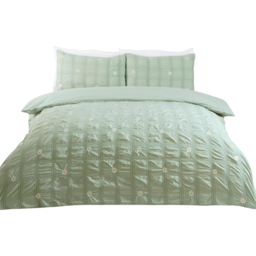 Darcey Embroidered Duvet Set Sage Green King - thumbnail 2