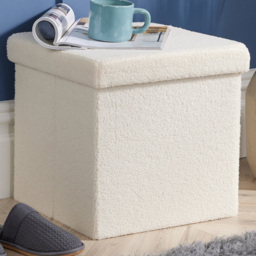 Home Source Cream Teddy Fur Square Folding Storage Ottoman - thumbnail 1