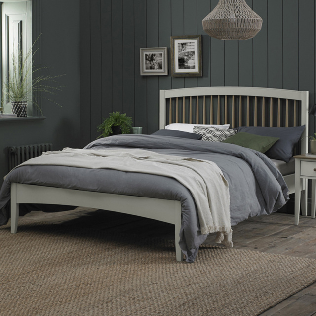 Bentley Designs Whitby Scandi Oak and Soft Grey Double Spindle Low Footend Bedstead - image 1