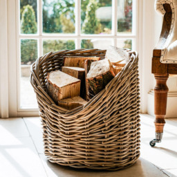 Ivyline Wicker Round Rustic Natural Log Basket - thumbnail 2