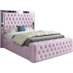 Marino Pink Double Velvet Upholstered Bed Frame with Mirrored Headboard - thumbnail 2