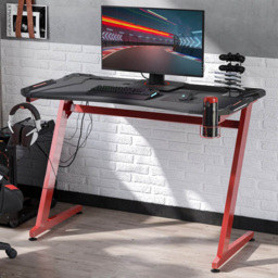 Portland Ergonomic Gaming Desk with Cup Holder Black and Red