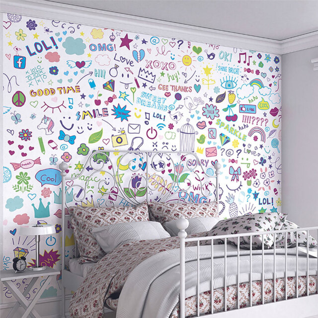 Origin Murals Social Doodle Text Purple Wall Mural - image 1