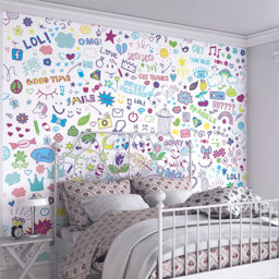 Origin Murals Social Doodle Text Purple Wall Mural