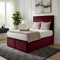 DS Living Majesty Maroon Double Plush Velvet Ottoman Bed - thumbnail 4