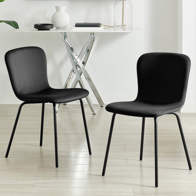 Furniturebox Sienna Black Velvet Dining Chair Set of 2 - image 1