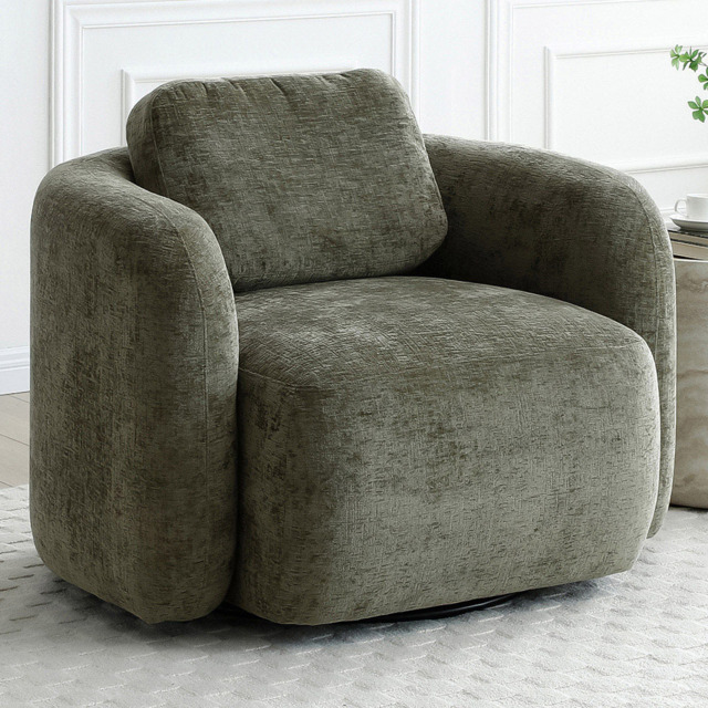 Molly Distressed Olive Soft Chenille Swivel Armchair - image 1