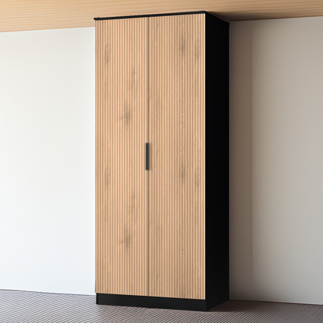 Crowndale Java Slatt Effect and Black 2 Door Double Wardrobe - image 1