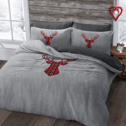 Velosso Silver Single Stag Head Teddy Fleece Duvet Set