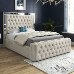 Marino Silver King Size Velvet Upholstered Bed Frame with Mirrored Headboard