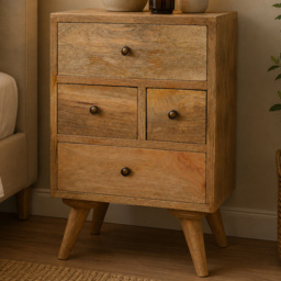 Artisan Furniture Brown 4 Drawer Solid Wood Nordic-Style Multi Bedside Table