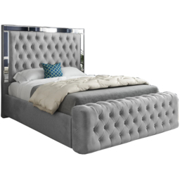 Marino Grey King Size Velvet Upholstered Bed Frame with Mirrored Headboard - thumbnail 2