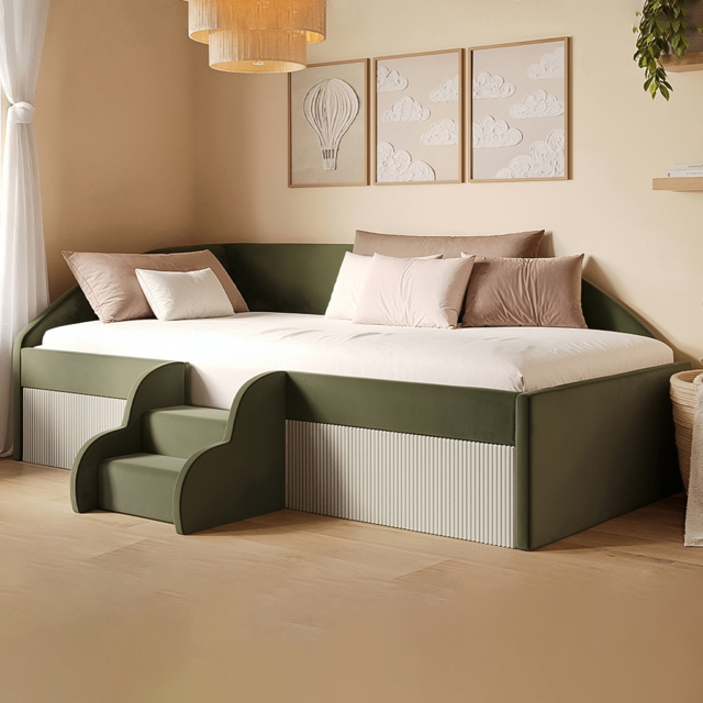 Flair Aviana Olive Green and Beige Velvet and Cord Single Low Sleeper - image 1