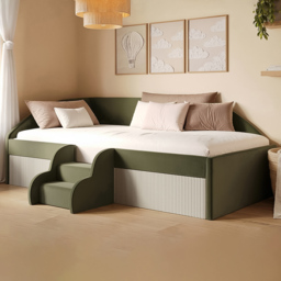 Flair Aviana Olive Green and Beige Velvet and Cord Single Low Sleeper - thumbnail 1