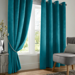 Alan Symonds Velvet Blackout Ring Top Eyelet Curtains Teal 168 x 183cm