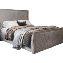 Roxy Single Grey Soft Velvet Upholstered Metal Bed Frame with Chevron Headboard - thumbnail 2