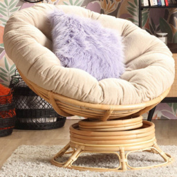 Desser Papasan Natural Rattan Rocking Chair with Boucle Latte Cushion