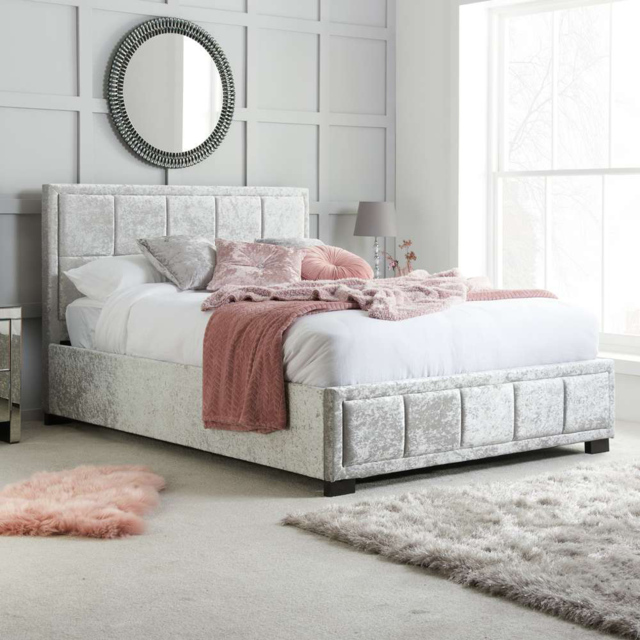 Hannover Double Grey Velour Bed Frame - image 1