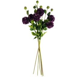 Leaf Single Stem Purple Dahlia Pom Pom Artificial Flower 75cm 6 Pack - thumbnail 1