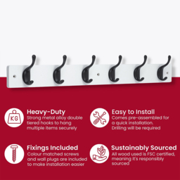 Headbourne White and Black 6 Hook Coat Rail - thumbnail 4