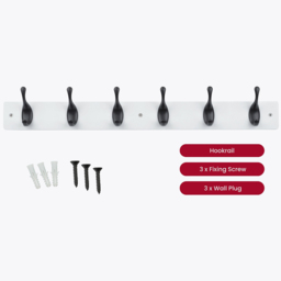 Headbourne White and Black 6 Hook Coat Rail - thumbnail 3