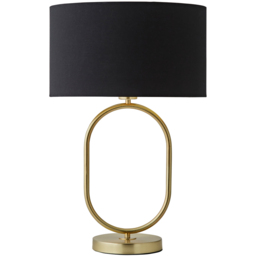 ValueLights Antonia Black and Gold Inner Drum Shade Brushed Gold Oval Table Lamp