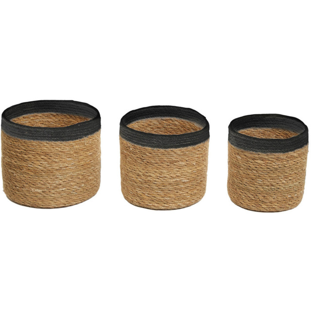 Premier Housewares Natural and Black Round Seagrass Basket 3 Pack - image 1