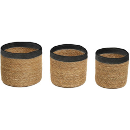 Premier Housewares Natural and Black Round Seagrass Basket 3 Pack - thumbnail 1