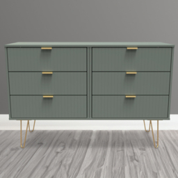 Crowndale 6 Drawer Reed Green Wide Chest of Drawers Ready Assembled