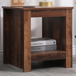 FurnitureHMD Industrial Style Natural Single Shelf Wooden Side Table