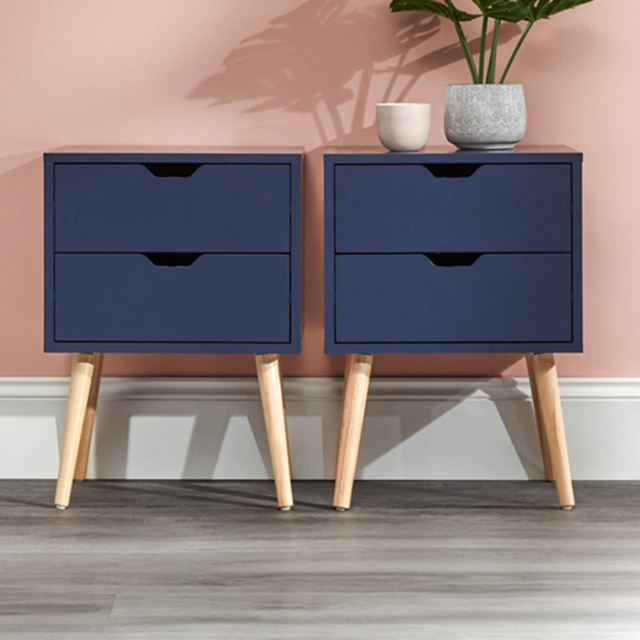 GFW Nyborg 2 Drawer Nightshadow Blue Bedside Table Set of 2 - image 1
