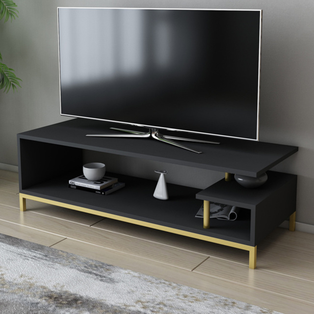 Decorotika Reilly Gold and Anthracite 2 Shelf TV Unit - image 1