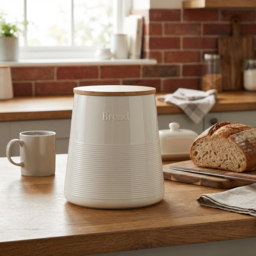 Cream Bread Canister with Bamboo Lid - thumbnail 4