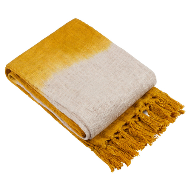 furn. Mizu Ochre Dip-Dye Tasselled Throw 130 x 170cm - image 1