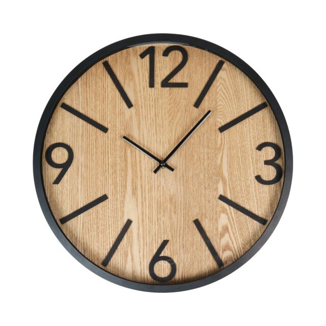 Black and Wood Effect Wall Clock - image 1