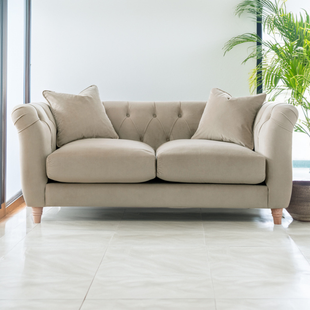 Elsie Chesterfield Putty Plush Velvet 2 Seater Sofa - image 1