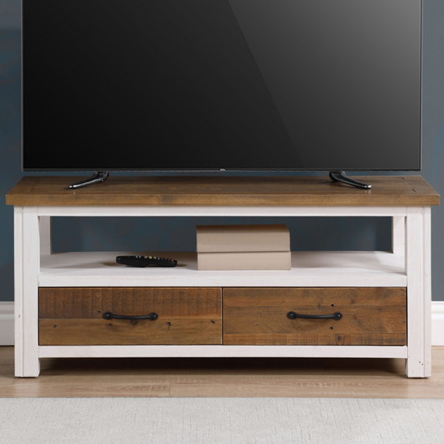 Baumhaus Splash of White 2 Drawer Single Shelf Widescreen White Television Cabinet - image 1
