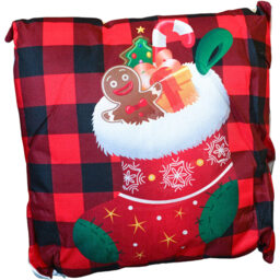 Xmas Haus Red Check Stocking Christmas Theme Cushion 45 x 45cm - thumbnail 1