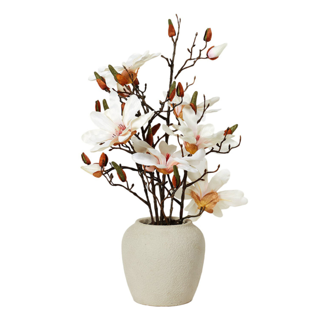 Neutral Magnolia Artificial Plant Arrangement in Cream Vase 62cm - image 1