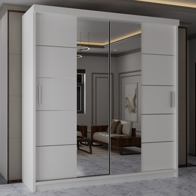 Sliding Wardrobes 4U Lisbon White 2 Door Full-Length Mirror Wardrobe with Adjustable Shelves - image 1