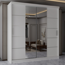 Sliding Wardrobes 4U Lisbon White 2 Door Full-Length Mirror Wardrobe with Adjustable Shelves - thumbnail 1